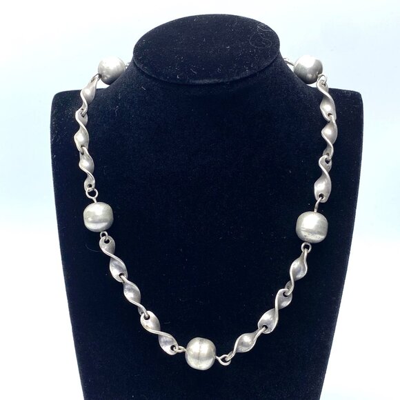 Vintage 50s Mexican Sterling Silver Necklace — Twisted Chain & Spheres EUC - Picture 6 of 8